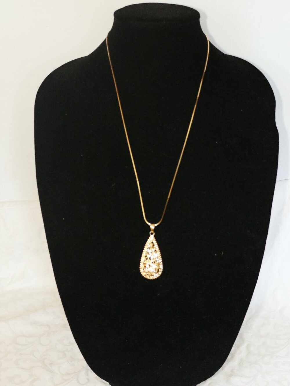 Snake Chain Necklace with Tear Drop Pendant, 925 Italy